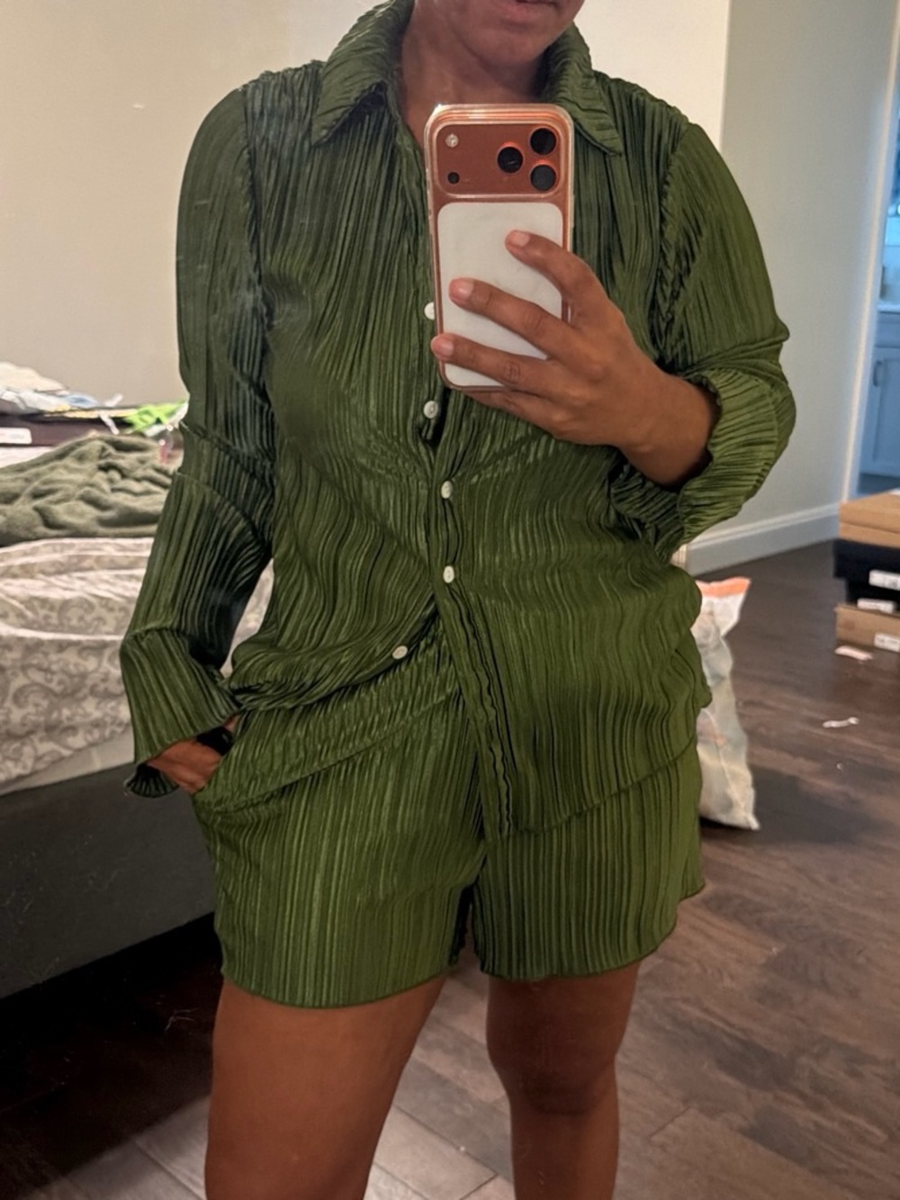 SHEIN Olive Green Pleated Satin Pants
